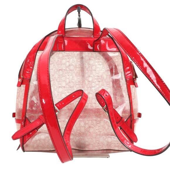 Michael Kors Medium Rhea Clear Zip Backpack Translucent Red Trim Logo MSRP $228 - Picture 7 of 8